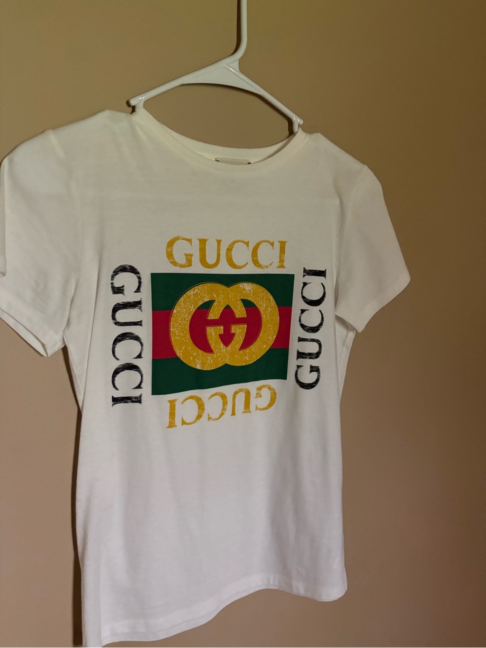 Gucci White Kids Logo Tee with Green, Red, and Gold Graphic